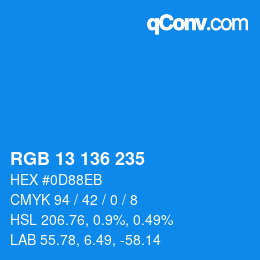 Farbcode: RGB 13 136 235 | qconv.com