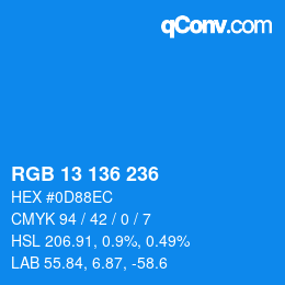 Color code: RGB 13 136 236 | qconv.com