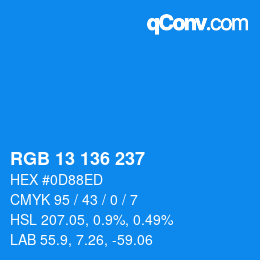 Farbcode: RGB 13 136 237 | qconv.com