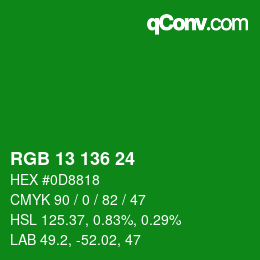 颜色代码: RGB 13 136 24 | qconv.com