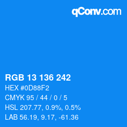 Color code: RGB 13 136 242 | qconv.com
