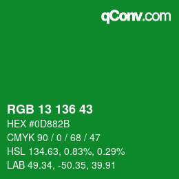 Color code: RGB 13 136 43 | qconv.com