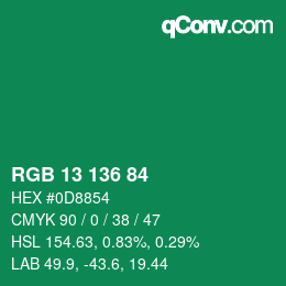 Color code: RGB 13 136 84 | qconv.com