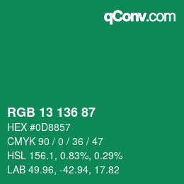 Color code: RGB 13 136 87 | qconv.com
