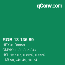 Color code: RGB 13 136 89 | qconv.com