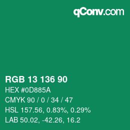 Color code: RGB 13 136 90 | qconv.com