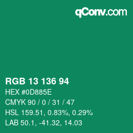 Color code: RGB 13 136 94 | qconv.com
