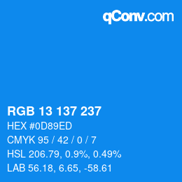 カラーコード: RGB 13 137 237 | qconv.com