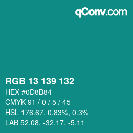カラーコード: RGB 13 139 132 | qconv.com