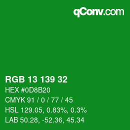 カラーコード: RGB 13 139 32 | qconv.com