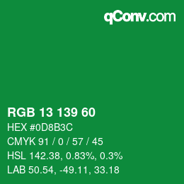 カラーコード: RGB 13 139 60 | qconv.com