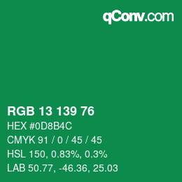 Color code: RGB 13 139 76 | qconv.com
