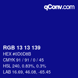 Color code: RGB 13 13 139 | qconv.com