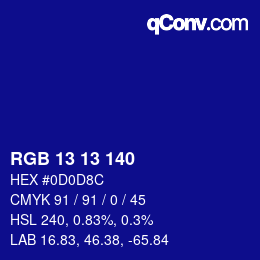 颜色代码: RGB 13 13 140 | qconv.com