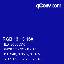 Color code: RGB 13 13 160 | qconv.com