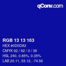 カラーコード: RGB 13 13 163 | qconv.com