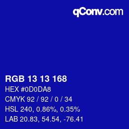 カラーコード: RGB 13 13 168 | qconv.com