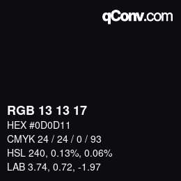 カラーコード: RGB 13 13 17 | qconv.com