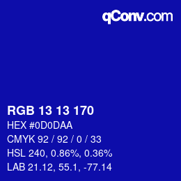 カラーコード: RGB 13 13 170 | qconv.com