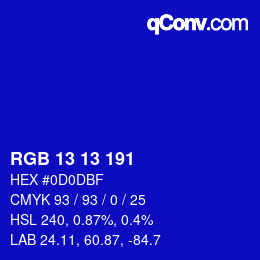 Color code: RGB 13 13 191 | qconv.com