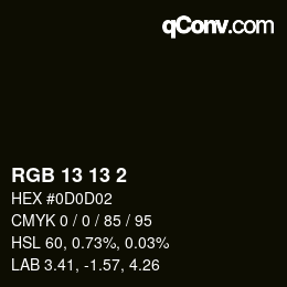 颜色代码: RGB 13 13 2 | qconv.com