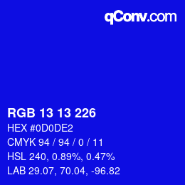 カラーコード: RGB 13 13 226 | qconv.com