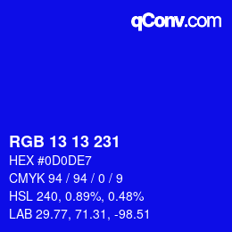 Color code: RGB 13 13 231 | qconv.com