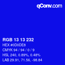 Color code: RGB 13 13 232 | qconv.com