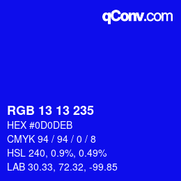 Color code: RGB 13 13 235 | qconv.com
