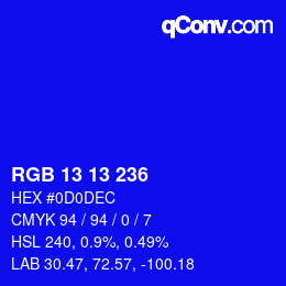 Color code: RGB 13 13 236 | qconv.com