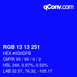 カラーコード: RGB 13 13 251 | qconv.com