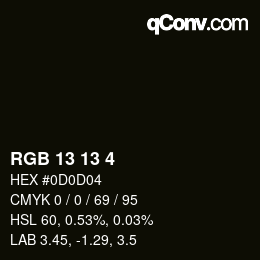 カラーコード: RGB 13 13 4 | qconv.com