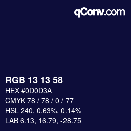 Color code: RGB 13 13 58 | qconv.com