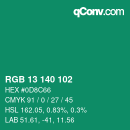 颜色代码: RGB 13 140 102 | qconv.com