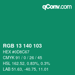 颜色代码: RGB 13 140 103 | qconv.com