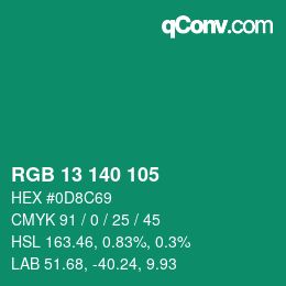 颜色代码: RGB 13 140 105 | qconv.com