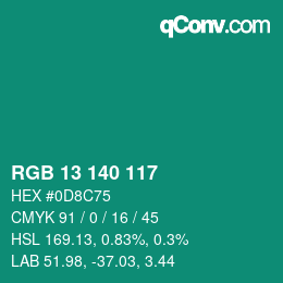 カラーコード: RGB 13 140 117 | qconv.com