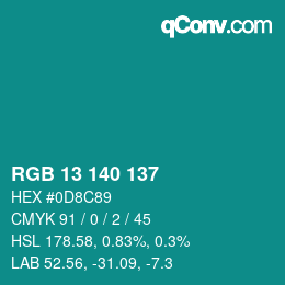 カラーコード: RGB 13 140 137 | qconv.com