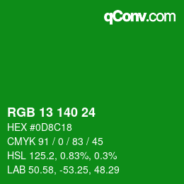 カラーコード: RGB 13 140 24 | qconv.com