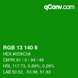 Color code: RGB 13 140 8 | qconv.com