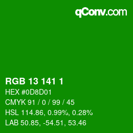 Color code: RGB 13 141 1 | qconv.com