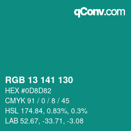 Color code: RGB 13 141 130 | qconv.com