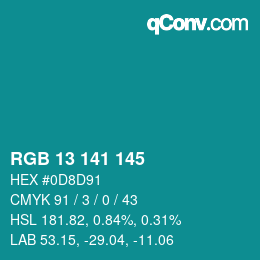 颜色代码: RGB 13 141 145 | qconv.com