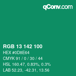 Color code: RGB 13 142 100 | qconv.com