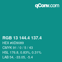 カラーコード: RGB 13 144.4 137.4 | qconv.com