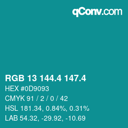 カラーコード: RGB 13 144.4 147.4 | qconv.com