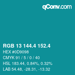 カラーコード: RGB 13 144.4 152.4 | qconv.com