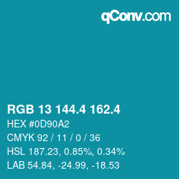 カラーコード: RGB 13 144.4 162.4 | qconv.com