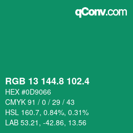 カラーコード: RGB 13 144.8 102.4 | qconv.com