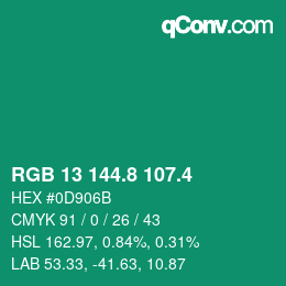カラーコード: RGB 13 144.8 107.4 | qconv.com